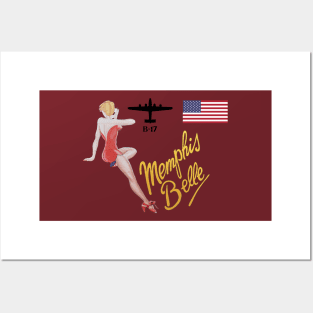 Memphis Belle WW2 Bomber Nose Art B-17 Flying Fortress American Flag Posters and Art